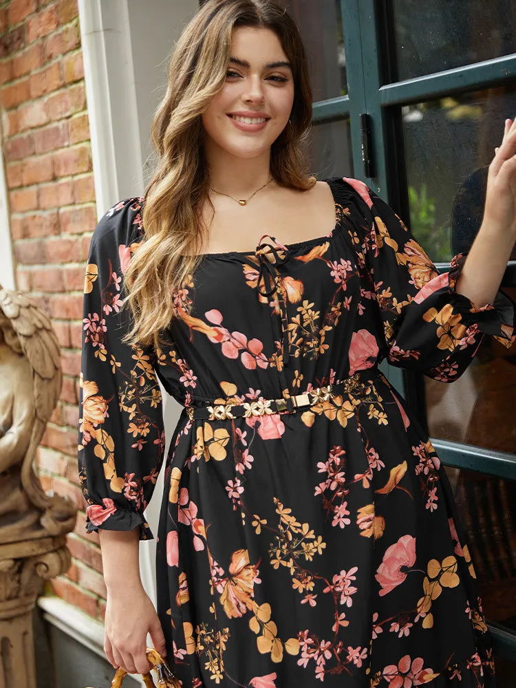 Floral Print Bowknot Flutter Trim Tiered Dress sold by Bloomchic product image thumbnail 2