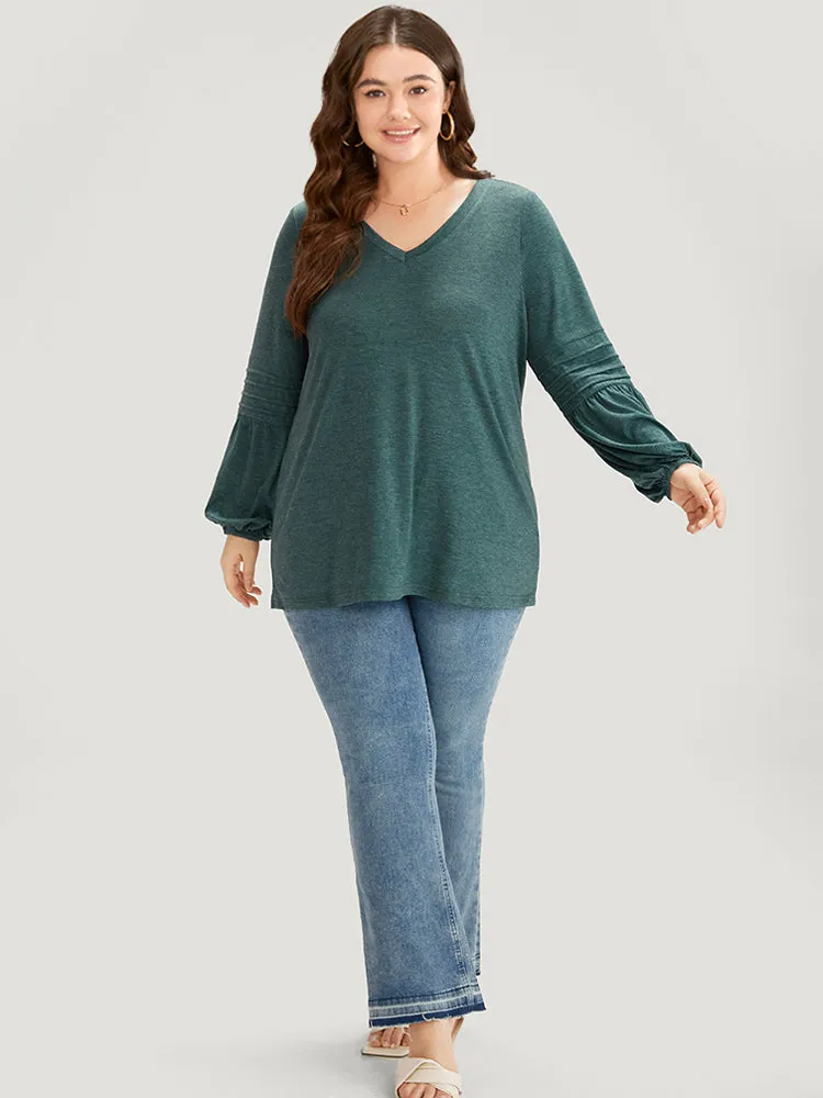 Plain V Neck Gathered Elastic Waist Pleated T-shirt sold by Bloomchic product image thumbnail 4