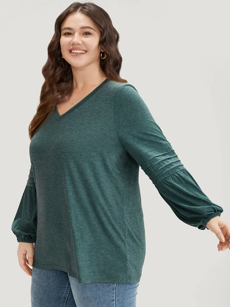 Plain V Neck Gathered Elastic Waist Pleated T-shirt sold by Bloomchic product image thumbnail 3