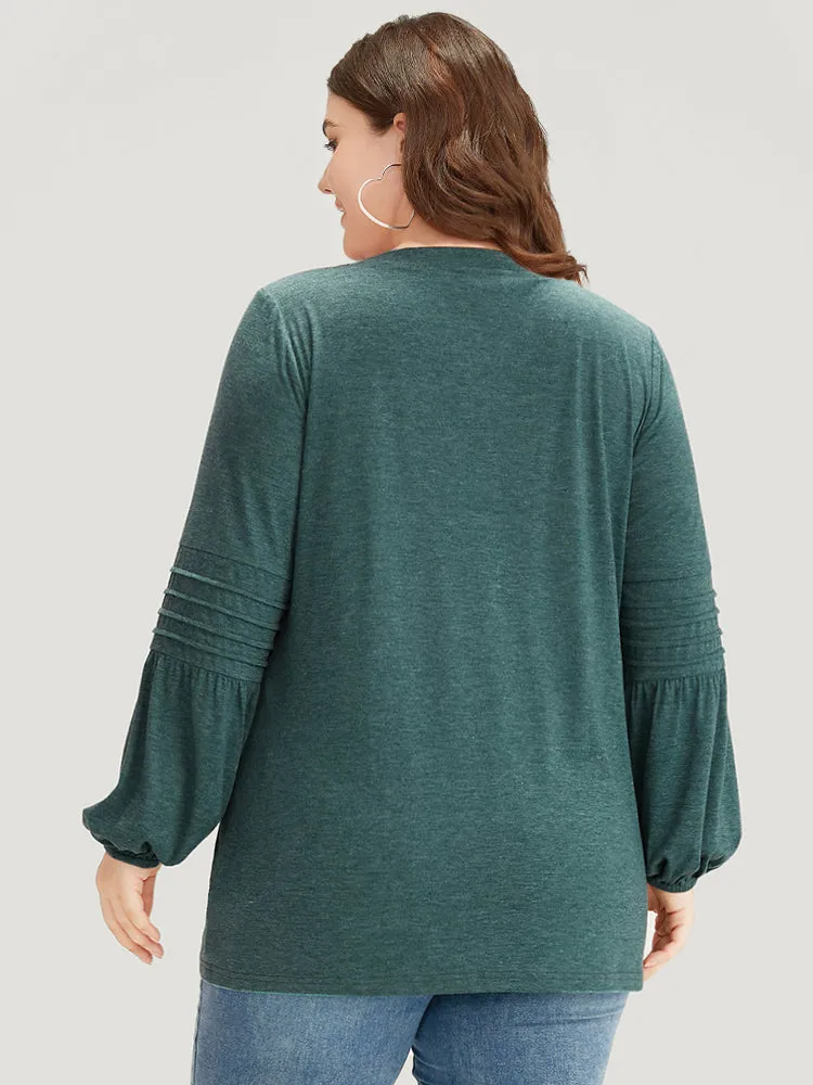 Plain V Neck Gathered Elastic Waist Pleated T-shirt sold by Bloomchic product image thumbnail 2