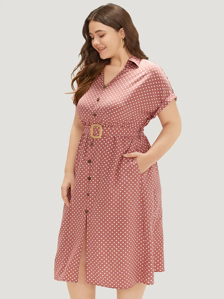 Polka Dot Metal Buckle Belt Button Detail Dress sold by Bloomchic product image thumbnail 3