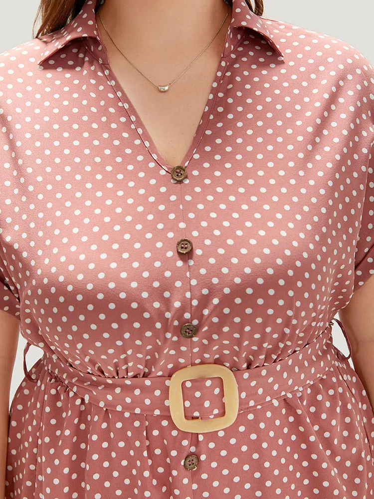 Polka Dot Metal Buckle Belt Button Detail Dress sold by Bloomchic product image thumbnail 5