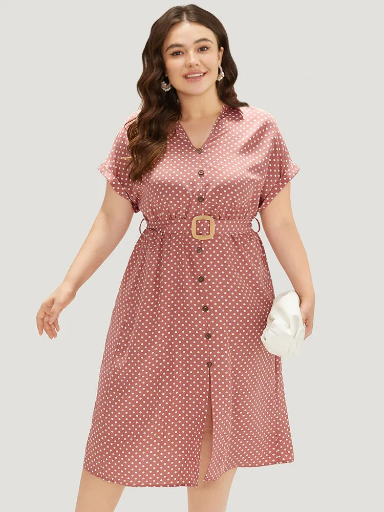 Polka Dot Metal Buckle Belt Button Detail Dress sold by Bloomchic product image thumbnail 2