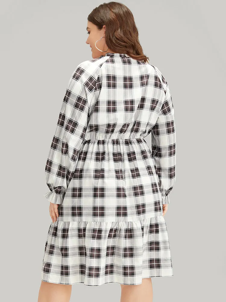 Plaid Ties Ruffle Trim Layered Raglan Sleeve Dress sold by Bloomchic product image thumbnail 2