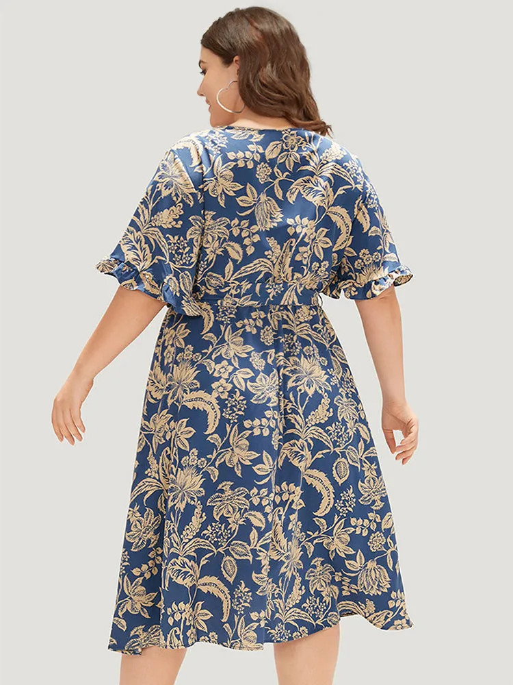 Silhouette Floral Print Belted Flutter Trim Dress sold by Bloomchic product image thumbnail 2