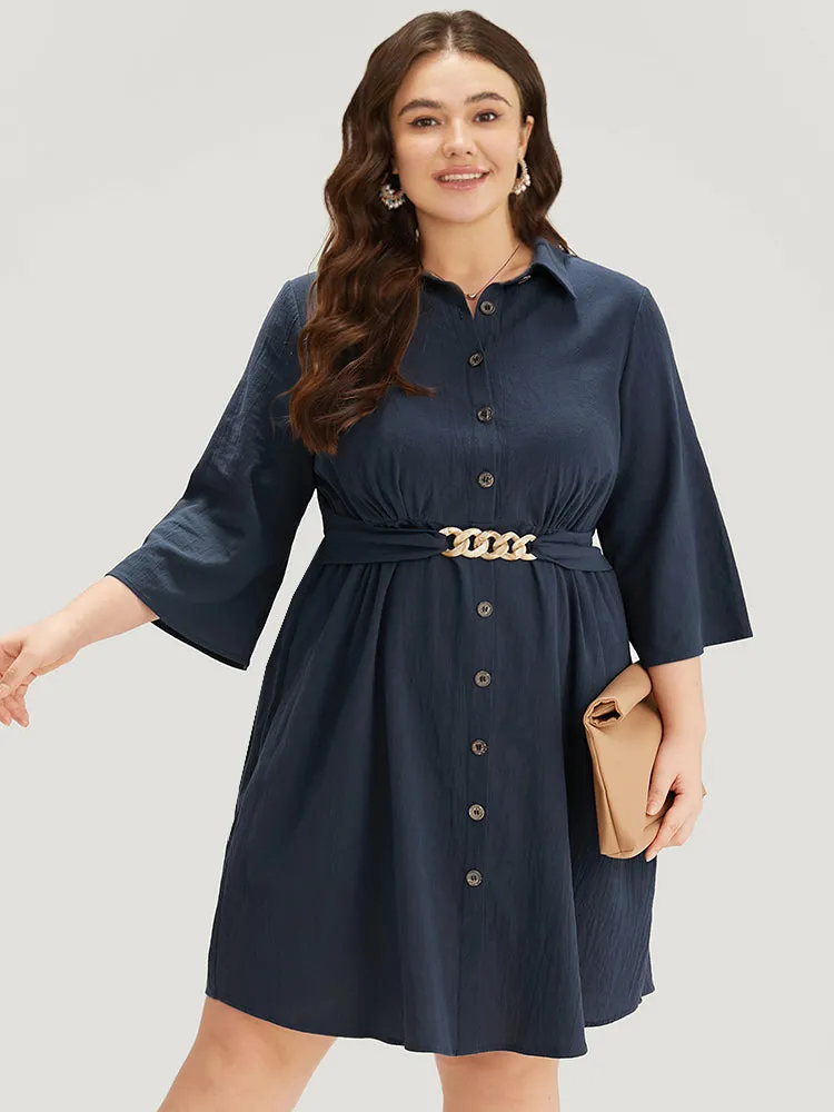 Solid Pocket Metal Buckle Detail Shirt Collar Dress sold by Bloomchic