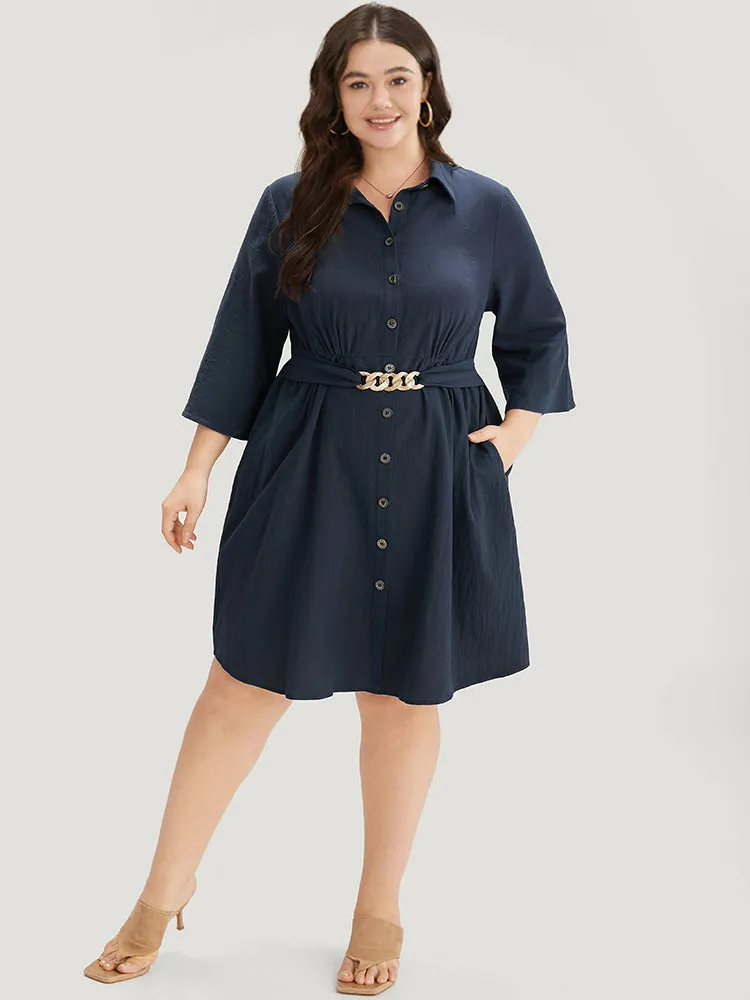 Solid Pocket Metal Buckle Detail Shirt Collar Dress sold by Bloomchic product image thumbnail 2