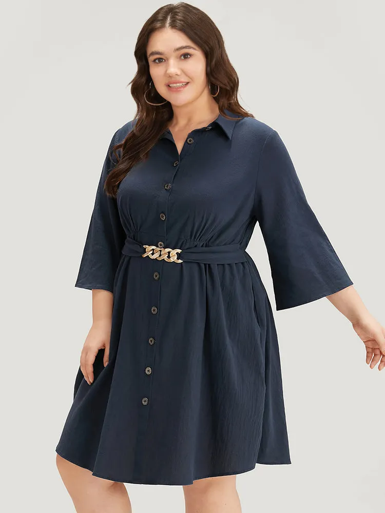 Solid Pocket Metal Buckle Detail Shirt Collar Dress sold by Bloomchic product image thumbnail 3