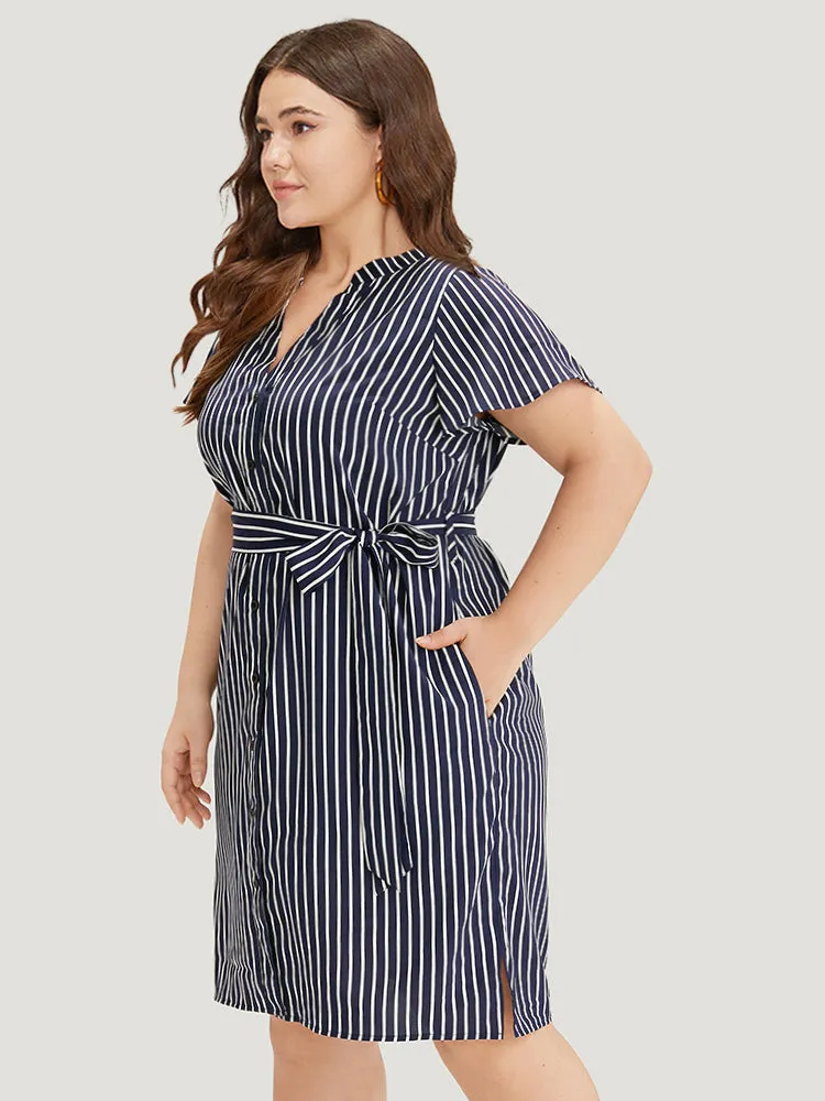 Striped Pocket Button Through Belted Split Hem Dress sold by Bloomchic product image thumbnail 5
