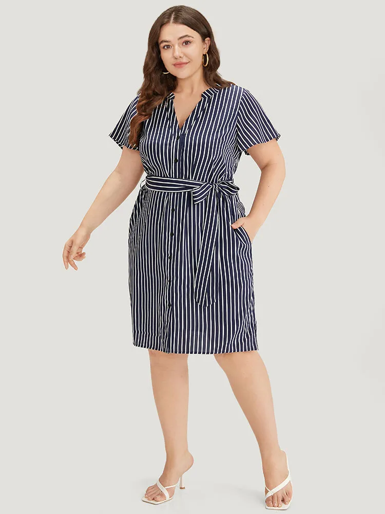 Striped Pocket Button Through Belted Split Hem Dress sold by Bloomchic product image thumbnail 2