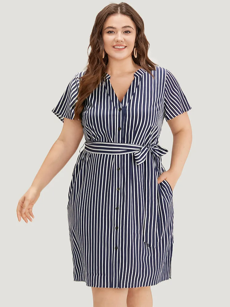 Striped Pocket Button Through Belted Split Hem Dress sold by Bloomchic