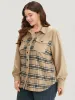 Plaid Pocket Button Through Patchwork Shirt Collar Coat sold by Bloomchic