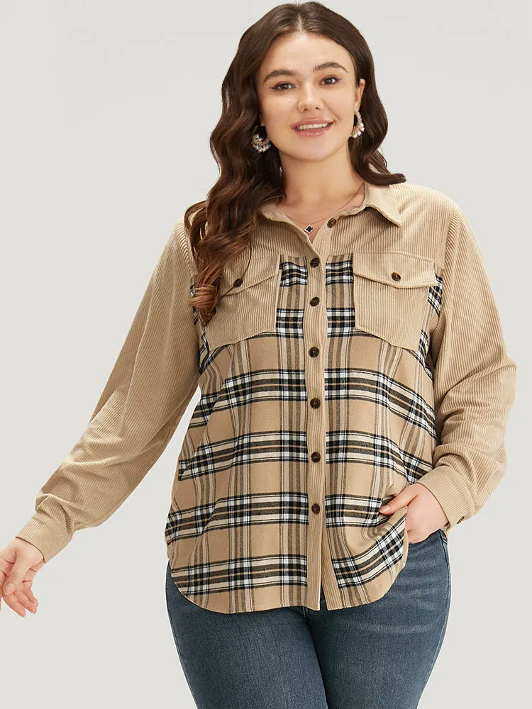 Plaid Pocket Button Through Patchwork Shirt Collar Coat sold by Bloomchic