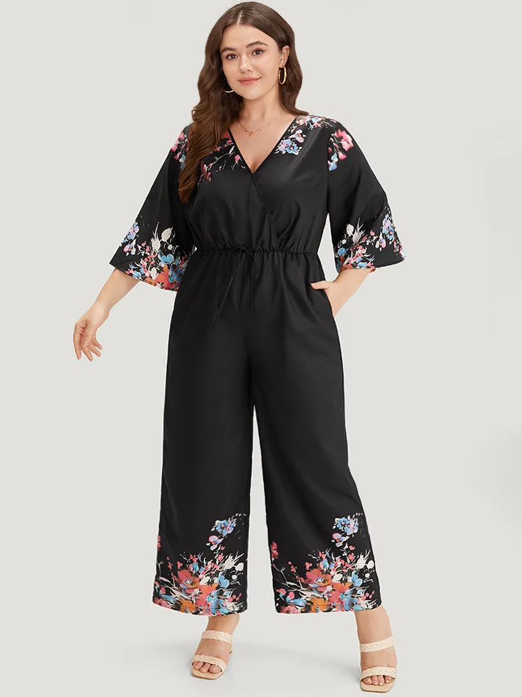 Boho Print Drawstring Pocket Flutter Sleeve Jumpsuit sold by Bloomchic