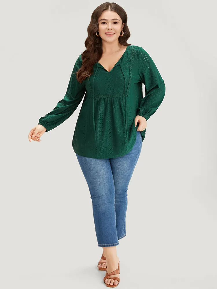 Plain Broderie Anglaise Knot Neck Lantern Sleeve T-shirt sold by Bloomchic product image thumbnail 4