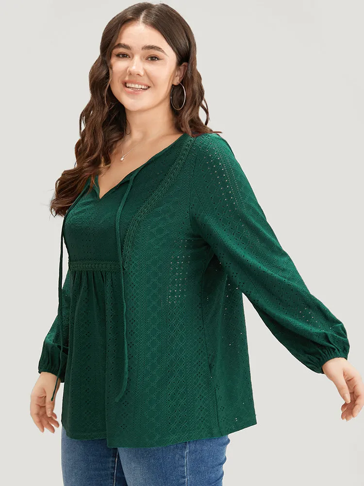Plain Broderie Anglaise Knot Neck Lantern Sleeve T-shirt sold by Bloomchic product image thumbnail 3
