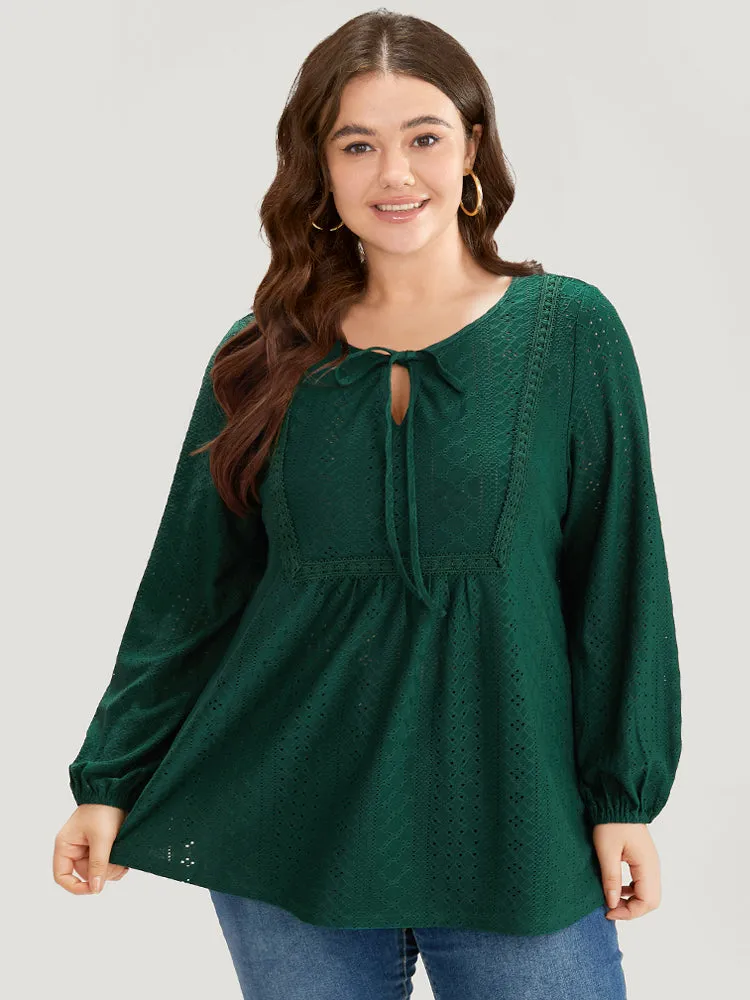 Plain Broderie Anglaise Knot Neck Lantern Sleeve T-shirt sold by Bloomchic product image thumbnail 5