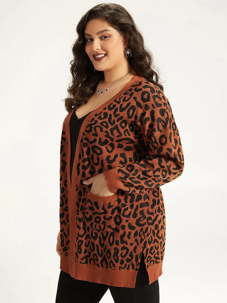 Halloween Leopard Print Patched Pocket Split Side Cardigan sold by Bloomchic product image thumbnail 4