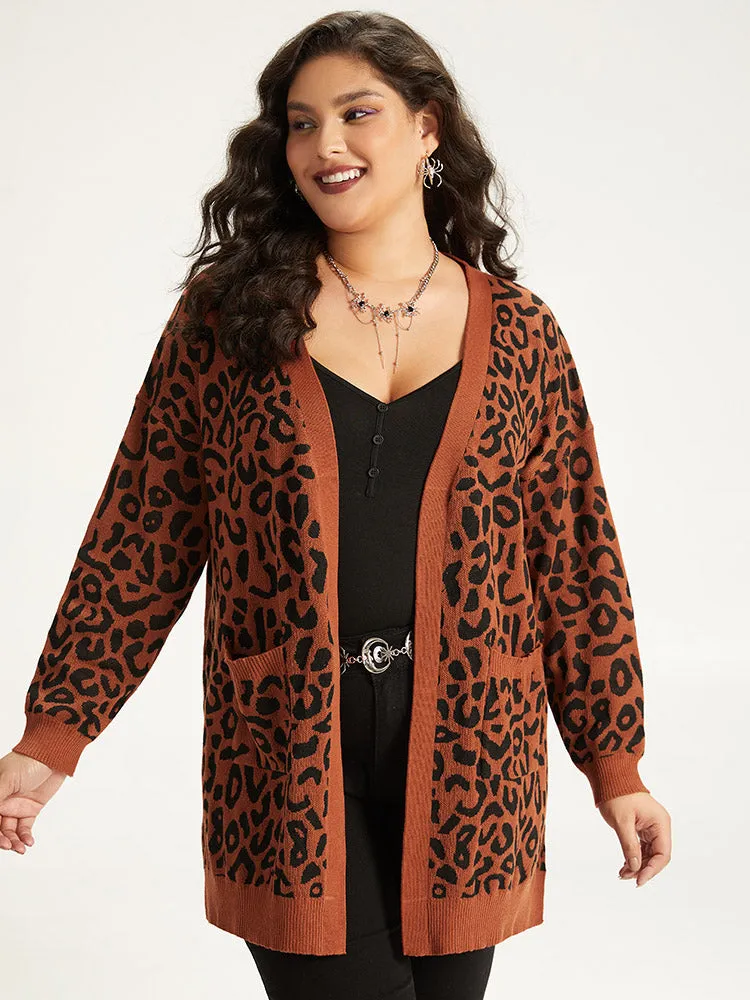 Halloween Leopard Print Patched Pocket Split Side Cardigan sold by Bloomchic product image thumbnail 5