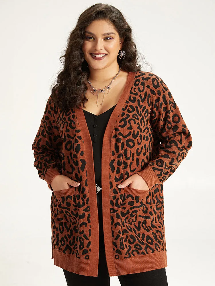 Halloween Leopard Print Patched Pocket Split Side Cardigan sold by Bloomchic product image thumbnail 3
