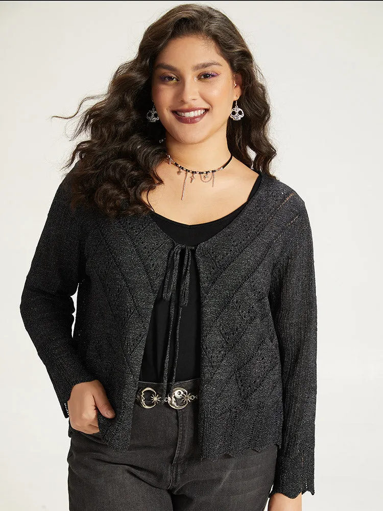 Supersoft Essentials Halloween Plain Hollow Out Ties Open Front Cardigan sold by Bloomchic