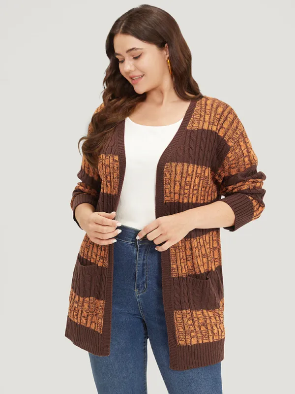 Halloween Colorblock Cable Knit Patched Pocket Cardigan sold by Bloomchic