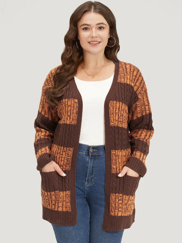 Halloween Colorblock Cable Knit Patched Pocket Cardigan sold by Bloomchic product image thumbnail 3