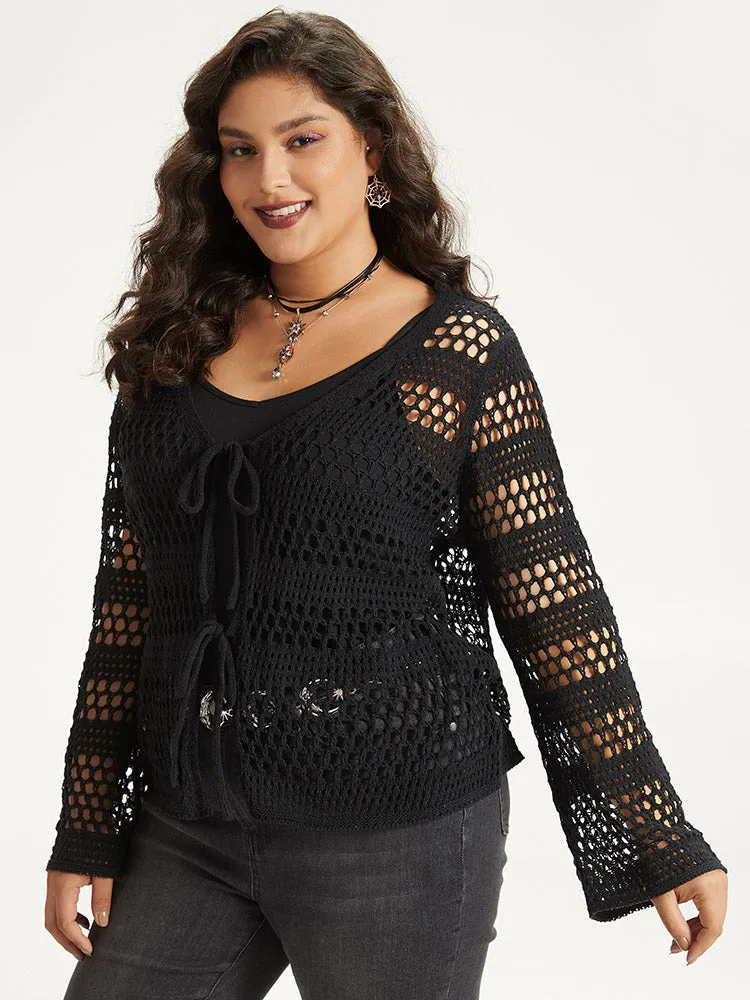 Halloween Plain Hollow Out Ties Open Front Cardigan sold by Bloomchic product image thumbnail 3