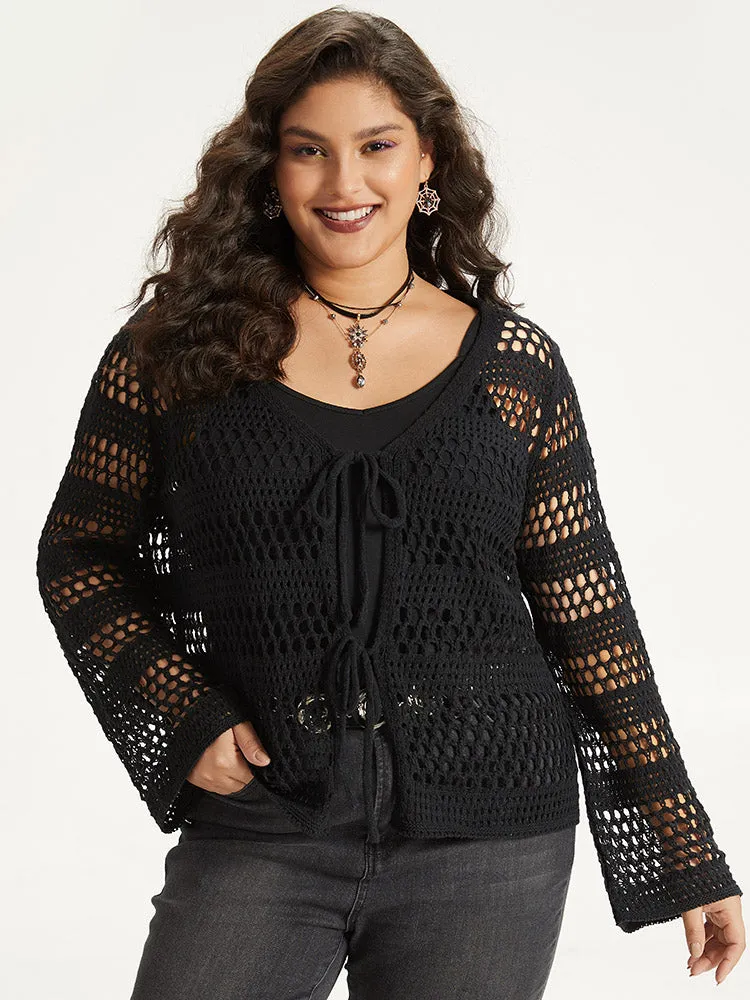Halloween Plain Hollow Out Ties Open Front Cardigan sold by Bloomchic