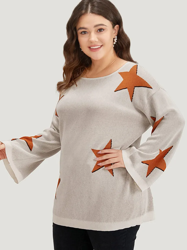 Stars Crew Neck Drop Shoulder Bell Sleeve Pullover sold by Bloomchic product image thumbnail 4