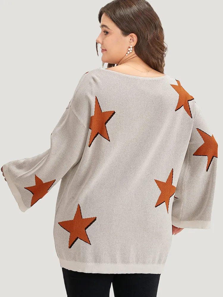 Stars Crew Neck Drop Shoulder Bell Sleeve Pullover sold by Bloomchic product image thumbnail 2