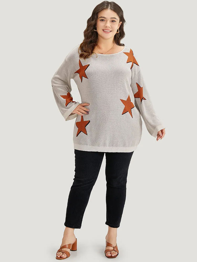 Stars Crew Neck Drop Shoulder Bell Sleeve Pullover sold by Bloomchic product image thumbnail 5