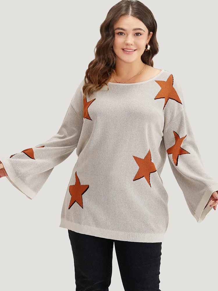 Stars Crew Neck Drop Shoulder Bell Sleeve Pullover sold by Bloomchic product image thumbnail 3