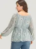 Silhouette Floral Print Twist Front Gathered Lantern Sleeve Blouse sold by Bloomchic