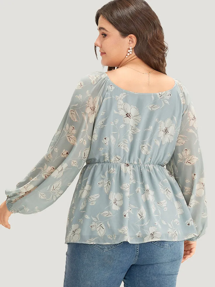 Silhouette Floral Print Twist Front Gathered Lantern Sleeve Blouse sold by Bloomchic product image thumbnail 5