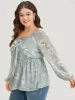 Silhouette Floral Print Twist Front Gathered Lantern Sleeve Blouse sold by Bloomchic
