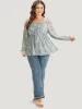 Silhouette Floral Print Twist Front Gathered Lantern Sleeve Blouse sold by Bloomchic
