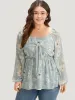 Silhouette Floral Print Twist Front Gathered Lantern Sleeve Blouse sold by Bloomchic