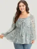 Silhouette Floral Print Twist Front Gathered Lantern Sleeve Blouse sold by Bloomchic