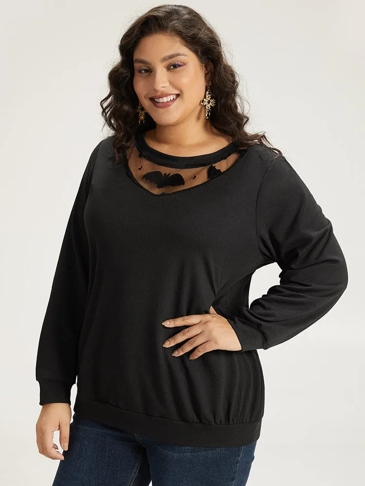 Halloween Bat Print Mesh Patchwork Sweatshirt sold by Bloomchic product image thumbnail 3