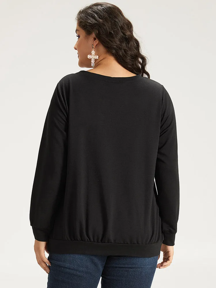 Halloween Bat Print Mesh Patchwork Sweatshirt sold by Bloomchic product image thumbnail 5