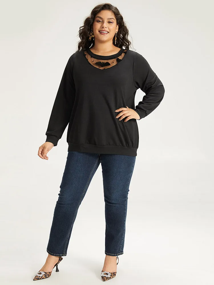 Halloween Bat Print Mesh Patchwork Sweatshirt sold by Bloomchic product image thumbnail 4