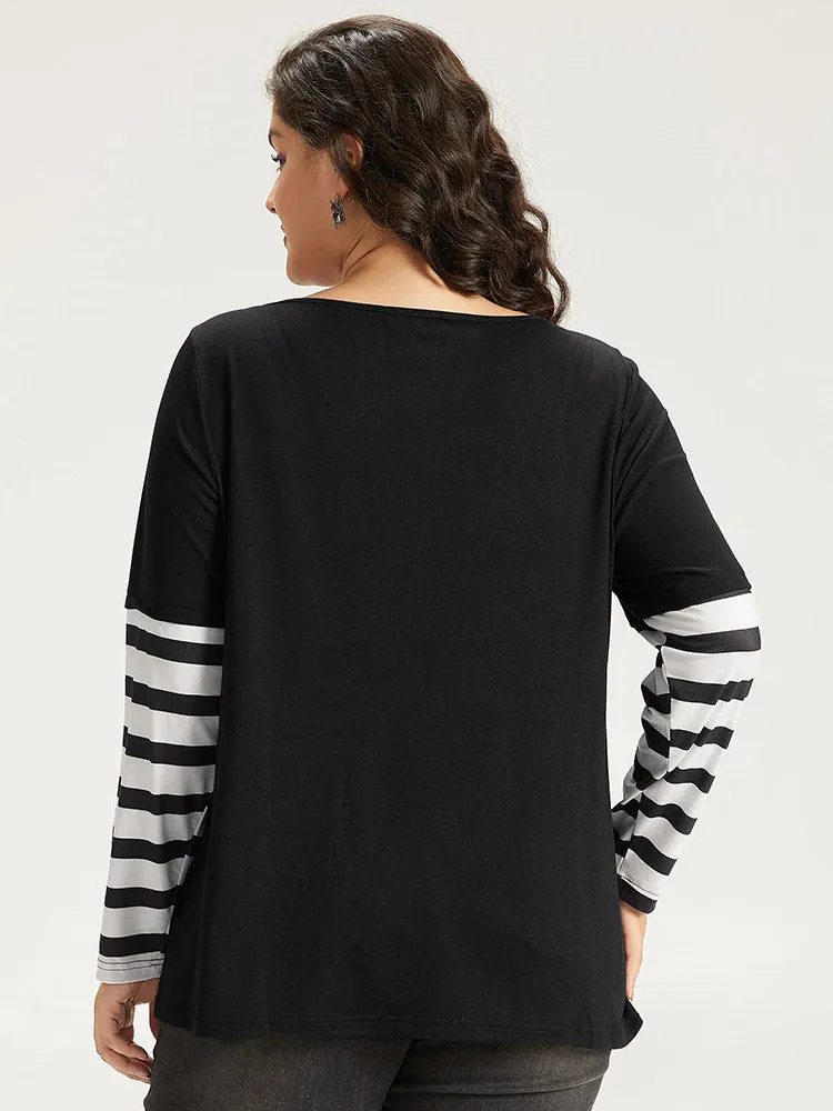 Halloween Striped & Skull Print Patchwork T-shirt sold by Bloomchic product image thumbnail 5