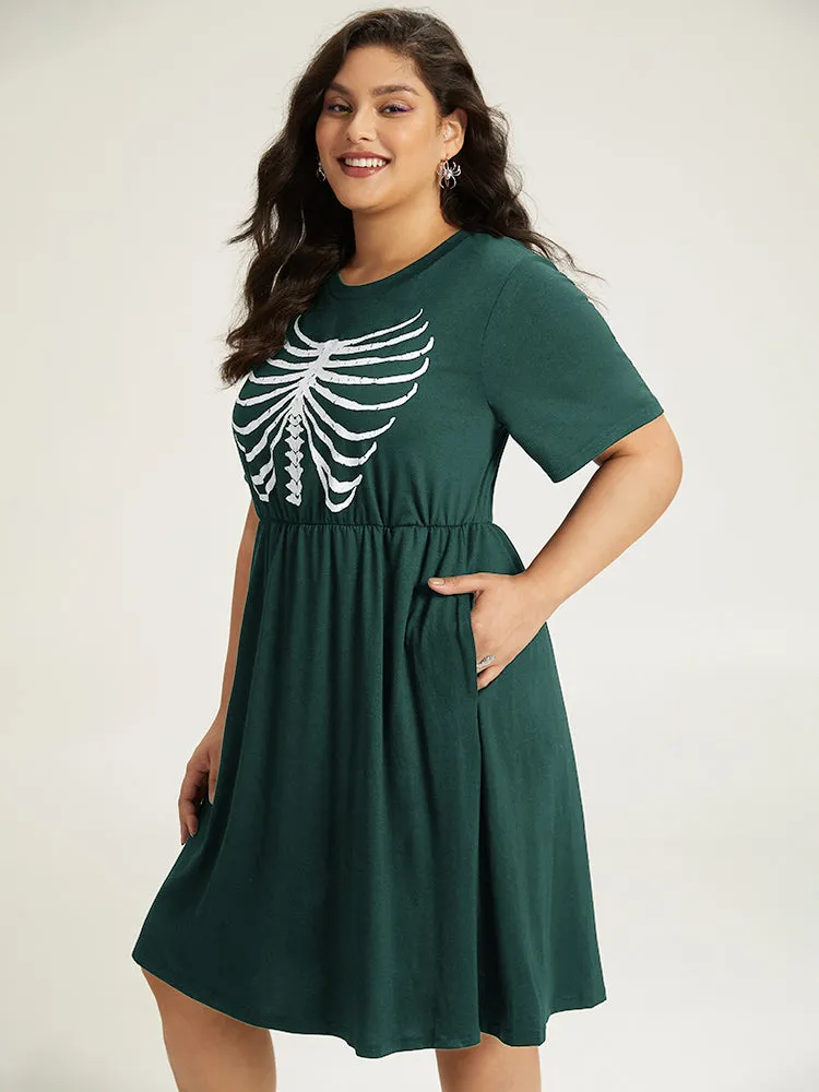 Halloween Skull Print Pocket Elastic Waist Dress sold by Bloomchic product image thumbnail 2