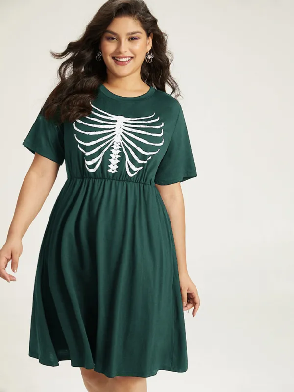 Halloween Skull Print Pocket Elastic Waist Dress sold by Bloomchic