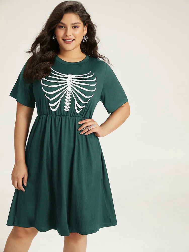 Halloween Skull Print Pocket Elastic Waist Dress sold by Bloomchic product image thumbnail 4