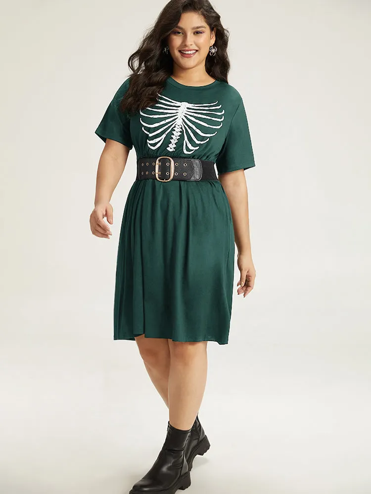 Halloween Skull Print Pocket Elastic Waist Dress sold by Bloomchic product image thumbnail 3