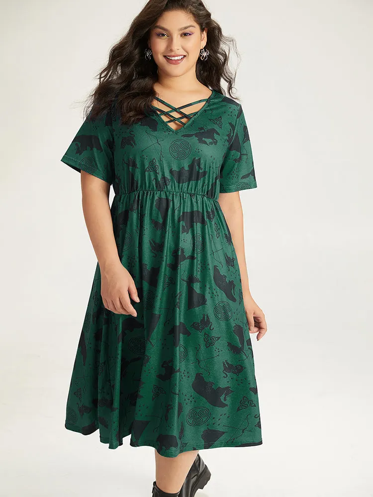 Halloween Graphic Crisscross Neck Pocket Flutter Dress sold by Bloomchic product image thumbnail 3