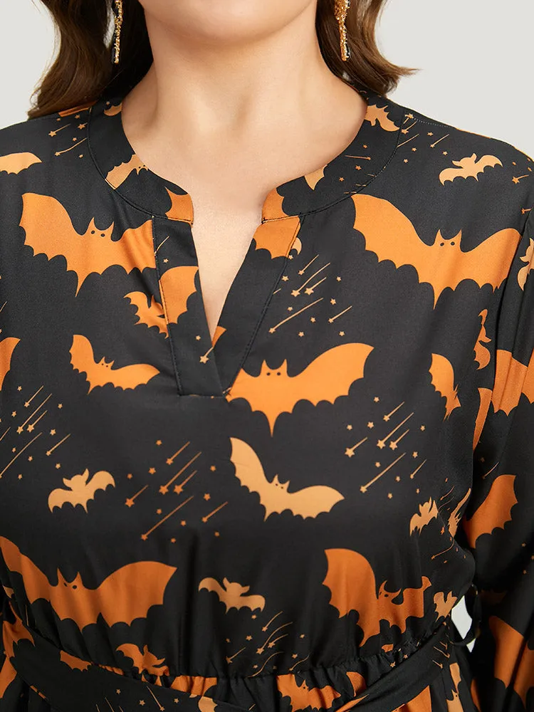 Halloween Bat Print Notched Belted Pocket Dress sold by Bloomchic product image thumbnail 5