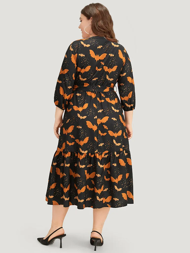 Halloween Bat Print Notched Belted Pocket Dress sold by Bloomchic product image thumbnail 2